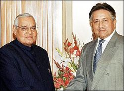 Musharraf with Atal Behari Vajpayee, former Prime Minister of India at the Agra Summit during 2001